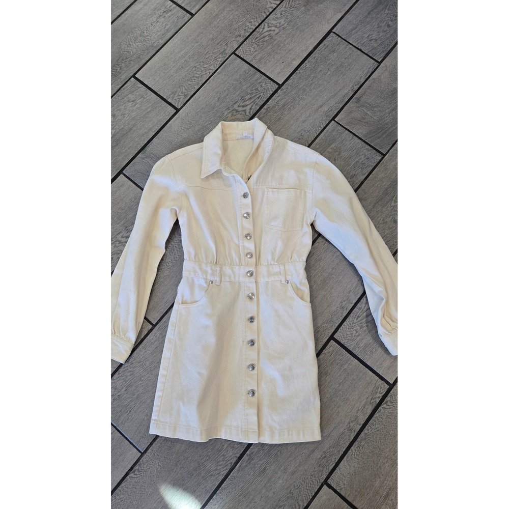 Steve Madden Off White Denim Button Front Mini Dress Long Sleeve Ecru BN108559 4